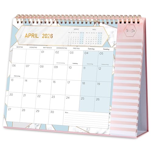 Tischkalender 2026 2027-18 Monatskalender 2026 2027 von Juli 2026 Dez. 2027 Kalender 2026 2027 tischkalender mit Aufgabenliste 26.7 x 21.8 x 7.8 cm - Rosa