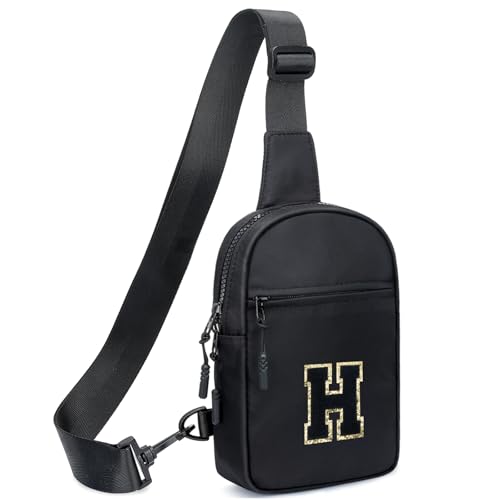 KKXIU Gifts for 6 7 8 9 10 11 12 Year Old Girls Initial Sling Bag Trendy Crossbody Fanny Pack for Teens (H, Black)