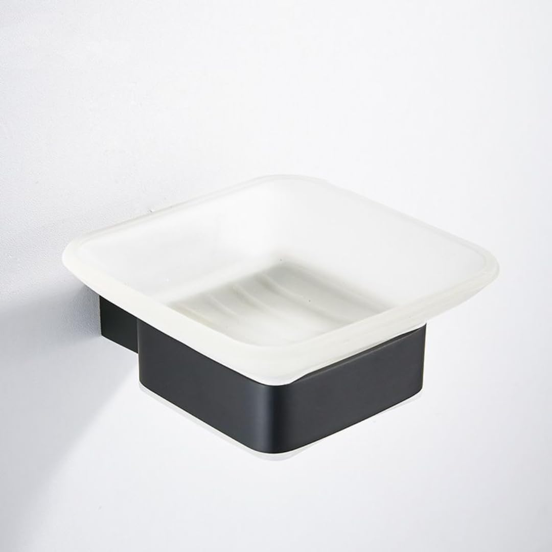 Ensemble d'accessoires de salle de bain noir mat chic avec étagère et porte-savon mural