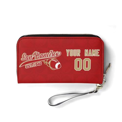 Custom Sports Team Zip Organizer Wallet-Personalized PU Leather Wallet with Name Number,Multi-Card Slots,Wrist Strap,Fan Gift for Men Women.