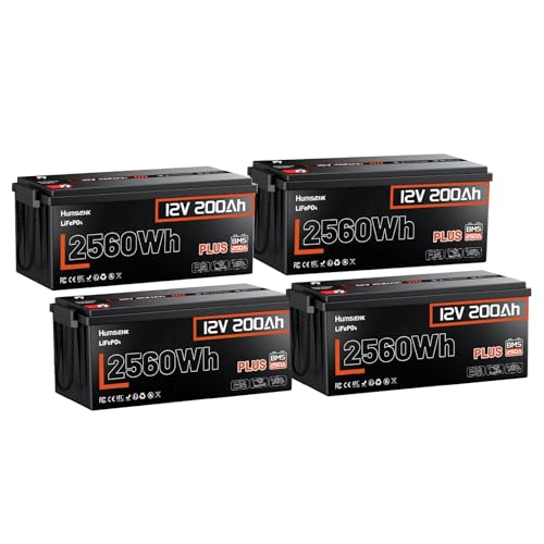 Image of HumsiENK 4 Pack 12V 200Ah LiFePO4 Lithium Battery Max. 2560Wh with 250A BMS
