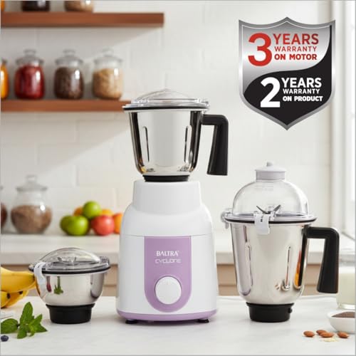 Image of Baltra Mixer Grinder 1000W | Powerful Motor with Overload Protector | 3 Stainless Steel Jars | Heavy-Duty Grinding for Indian Kitchen | Ideal for Dry & Wet Grinding | Made for Cooking | 2Year Warranty