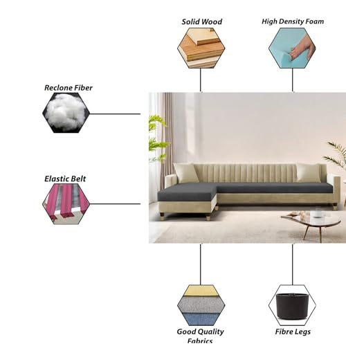 Image of Casaliving Garcia LHS 6 Seater L Shape Sofa Set for Living Room (Cream Black - Colour) Premium Fabric Sofa Set