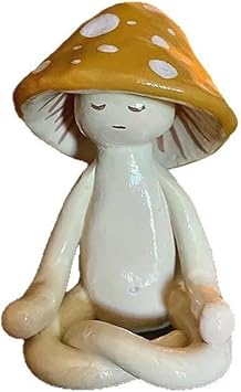 Meditation Mushroom Resin Statue Cute Sitting Mushroom Decor Yoga Mushrooms Sculpture Resin Statue for Desk Living Room for Home Garden Patio Courtyard Office Decoration Style A