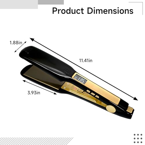 Plancha para el cabello de cerámica y turmalina, calentamiento rápido, para cabello mojado y seco, temperatura ajustable, enchufe estadounidense, diseño elegante negro y dorado miniatura 4