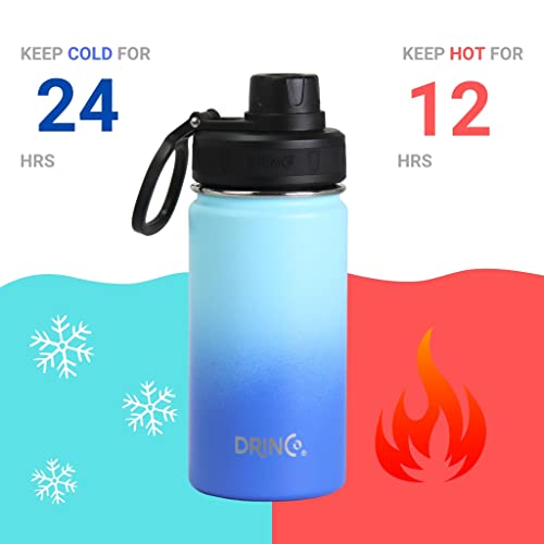Image of Drinco Stainless Steel Water Bottle Spout Lid Vacuum Insulated Double Wall Water Bottle Wide Mouth Leak Proof Keep Cold Sport Camping Hiking (14oz Morning Sky Blue)
