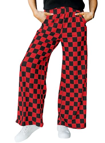 IWOLLENCE Christmas Womens Trendy Y2K Pants Checkered Printed Loose High Waist Plaid Tousers Teen Girls Preppy Gingham Sweatpants Black Red M