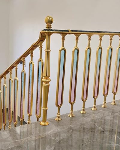 Bâton de balustrade sécurisé en métal doré et verre trempé