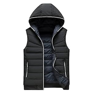 ASDFY Sleeveless Puffer Vests,Men’S Sleeveless Hooded Vest,Quilted Vest Jacket Outdoor Vest,Black Sleeveless Quilted Vest,Men Jacket Windproof Zippers Bodywarmer For Men Teens