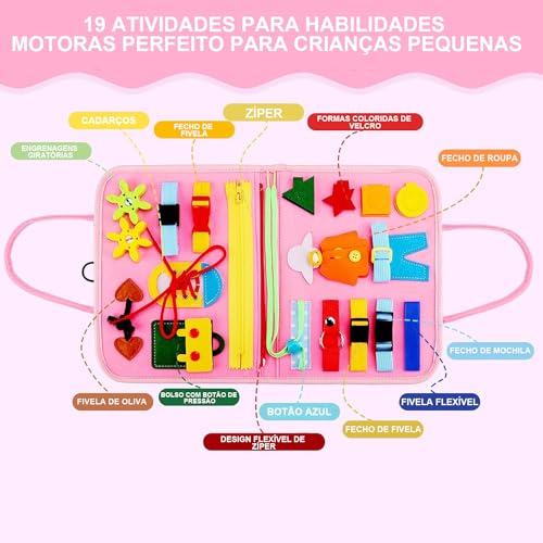 Brastoy Placa de Montessori Sensorial para Crianças Maleta Educativa Brinquedo (Rosa)