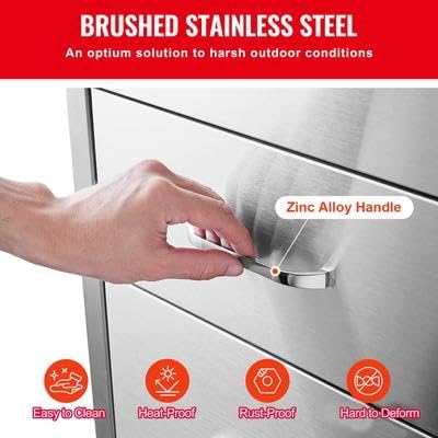 Happybuy 18x23 Inch Stainless Steel Triple Access BBQ Drawers with Chrome Handle for Outdoor Kitchens