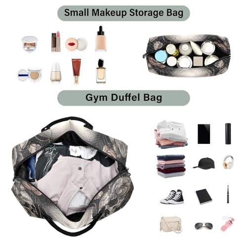 Large Travel Duffel Bag, Rose and Skulls Sports Tote Gym Bag, Shoulder Weekender Overnight Bag for Women Men, Carry On Luggage with Toiletry Bags4