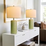 PoKat 23' Green Ceramic Table Lamps Set of 2, Farmhouse Table Lamps for Living Room, Modern Lamps for Bedroom Night Stands, Traditional Nightstand Desk Lamps, Medium