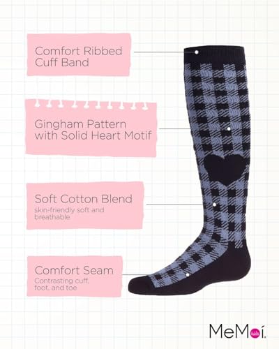 MeMoi Gingham Heart Girls Cotton Blend Knee High Sock3