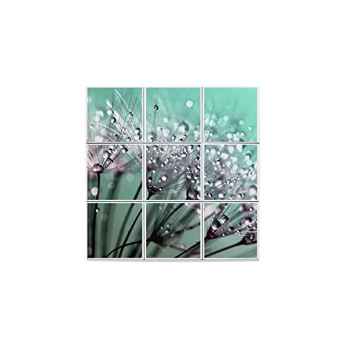 Carreaux céramique décoratifs pissenlit turquoise lot de 9 pour crédence cuisine