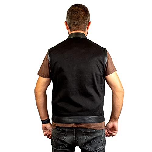 Iguana Custom Collection Biker Custom Schwarze Jeans-Weste mit Lederdetails, Schwarz , XL