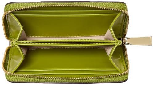 Image of Michael Kors Jet Set Small Zip Around Card Case, Gold-Tone Hardware /Signature with Center Stripe /Meadow Green