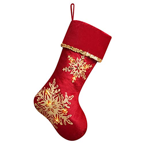 David Rocco Red Gold Christmas Stocking, 21 Inches Fashion And Luxury Christmas Stocking With Glistening Snowflake.(Red) #TOP3