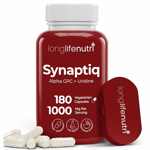 Synaptiq 1000mg (Alpha GPC + Uridine Monophosphate 600mg/400mg) - Nootropic Choline Supplement 180 Vegetarian Capsules 3-Month Supply For Focus & Productivity GMP Certified Made in USA