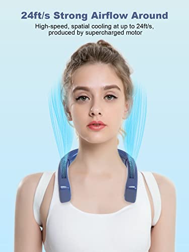 Personal Neck Fan, 5000Mah Foldable Bladeless Neck Fans Portable Rechargeable, Led Display 3-Speed Neck Fan For Women Men Outdoor Sport Travel Patio Garden Work Home Kitchen(Blue) #TOP4