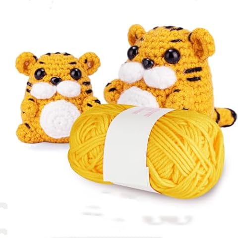 Genround Beginners Crochet Kit with Yarn Easy Peasy Yarn for Crocheting Crochet Kit with Step-by-Step Video Tutorials-Tiger Crochet Kit Birthday Holiday Gift for Adults Teens Cover