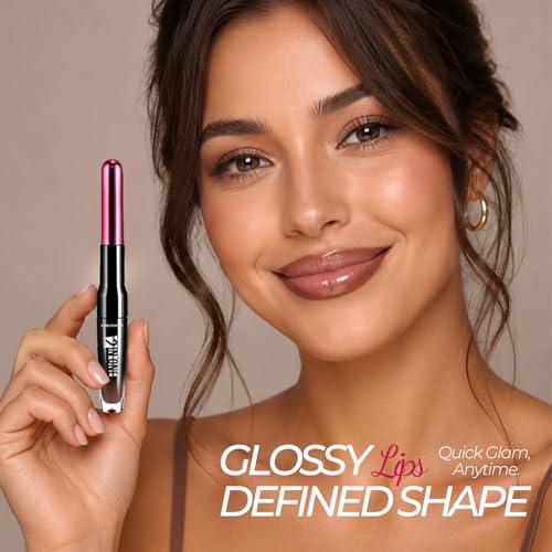 Image of LANGMANNI 2-in-1 Lip Liner & Gloss Duo,Shade 04 Cinnamon Rose Nude | Pearl shine lip liner and gloss duo with curved applicator; hydrating, non-sticky, smooth color for fuller-looking lips.