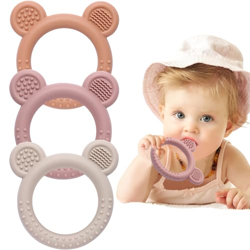 Image of Eascrozn Baby Teething Toys 3-6 Months, Teethers for Babies 6-12 Months, Silicone Teething Ring Toys Easy to Grasp, Teething Relief for Baby Infant Toys, BPA Free