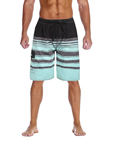 Nonwe Men's Swimwear Holiday Drawstring Quick Dry Striped Board Shorts Green Striped 36