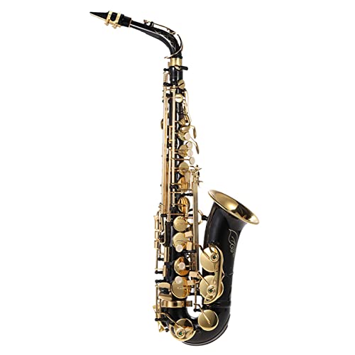 Saksofon altowy, mosiężny lakierowany złoty instrument dęty drewniany ze szczotką do czyszczenia, ściereczką, rękawiczkami, paskiem i wyściełaną obudową