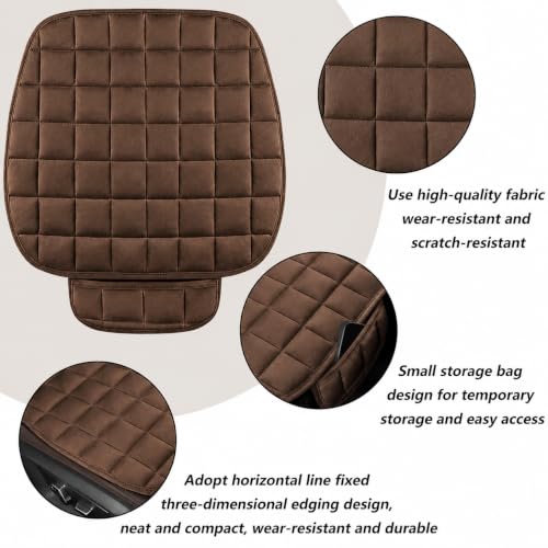 Image of Premium Breathable Car Seat Cover Cushion Universal Fit Velvet Seat Protector with Storage Pocket for Sedan, SUV, Truck & Office Chair Soft & Driving Comfort Pad 60x50 cm (1Pc) (Brown)