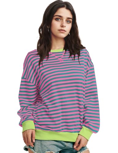 Women Striped Oversized Sweatshirt Long Sleeve Crewneck Shirt Fall Fashion 2024 Pullover Top Preppy Y2K Clothes - Image 3