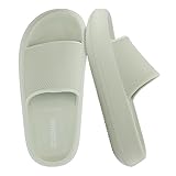CUSHIONAIRE Feather EVA Slides for Women – Comfortable Slip On Womens Slippers, Indoor Outdoor Shower Shoes, Beach Essential Cloud Slides, ALOE 9