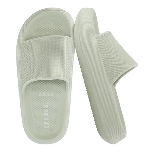 CUSHIONAIRE Feather EVA Slides for Women – Comfortable Slip On Womens Slippers, Indoor Outdoor Shower Shoes, Beach Essential Cloud Slides, ALOE 9