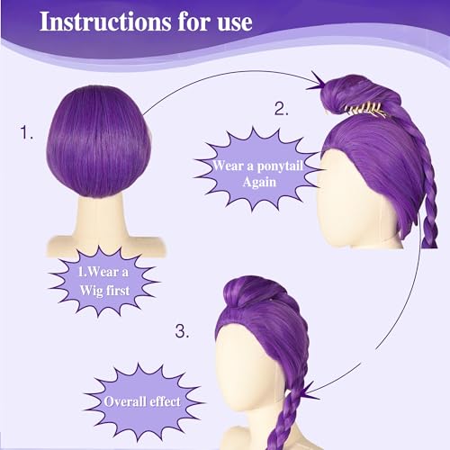 Long Purple Cosplay Wig with Braid Ponytails - Halloween Cosplay Wigs for Women Costume Party3