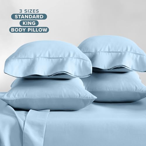 Image of Bare Home Microfiber Bulk Pillow Cases - Standard /Queen Size Set of 4 - Cooling Pillowcases - Double Brushed - Light Blue Pillowcases 4 Pack - Easy Care (Standard - 4 Pack, Light Blue)