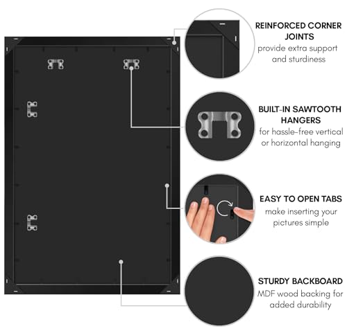 Americanflat 22x34 Poster Frame with Polished Plexiglass - Black Picture Frame - Wide Photo Frames Made of Engineered Wood for Vertical or Horizontal Wall Display - Epic Collection - Black