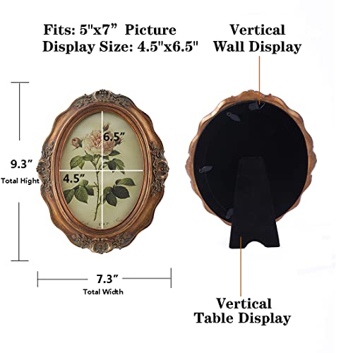Sikoo Vintage Picture Frames 5X7 Oval Picture Frame Tabletop And Wall Mount Antique Picture Frame With High Definition Glass Front,Oval Wall Art, Bronze Gold (5×7) #TOP4