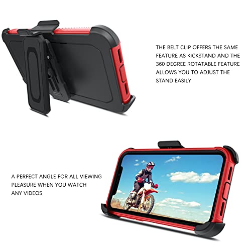 Bentoben Iphone Xs Case, Iphone X Case, Heavy Duty 3 Layers Shockproof Full Body Rugged Hybrid Hard Pc Drop Protective Men Boys Phone Covers For Iphone Xs/X/10 Kickstand Belt Clip Holster, Red #TOP3