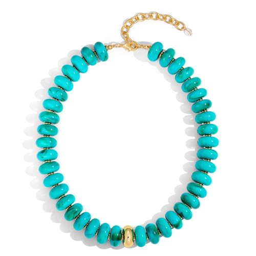 TENTMENTISE Chunky Necklaces for Women - Turquoise Beaded Necklace for Women Trendy Gold Plated Chunky Turquoise Choker Necklaces Womens Summer Boho Beach Jewelry Gifts for Vacation Holiday