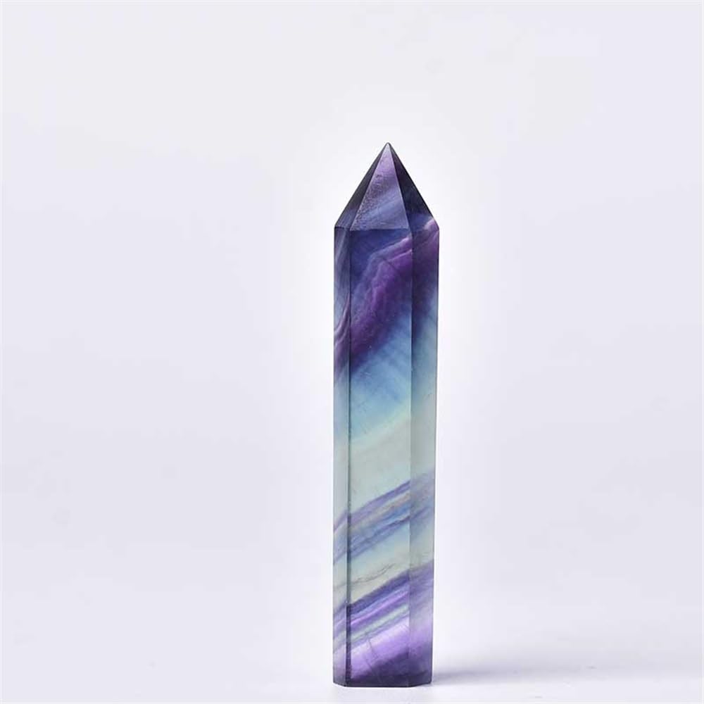 BJXKHFPIV Colored Fluorite Hexagonal Column Crystal Point Wand Crystal Home Decor and Study Room Decor Gifts Ornaments (Size : 60-70mm)
