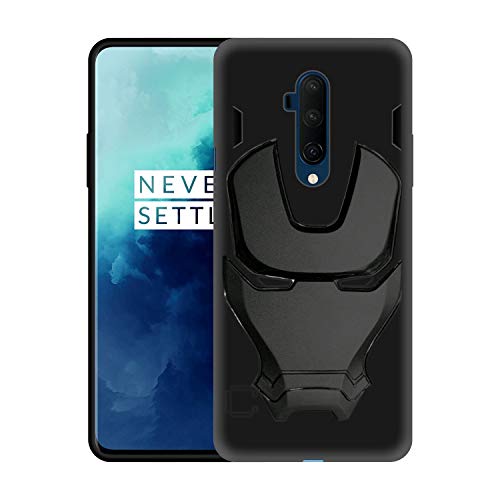 Image of COVERLY Official 3D Touch Feel Trending Avengers Logo Mask Soft Rugged Grip Silicone Iron Man Super Power Cartoon Movie Engraved Silicone Matte Back Cover for Oneplus 7T Pro -Black