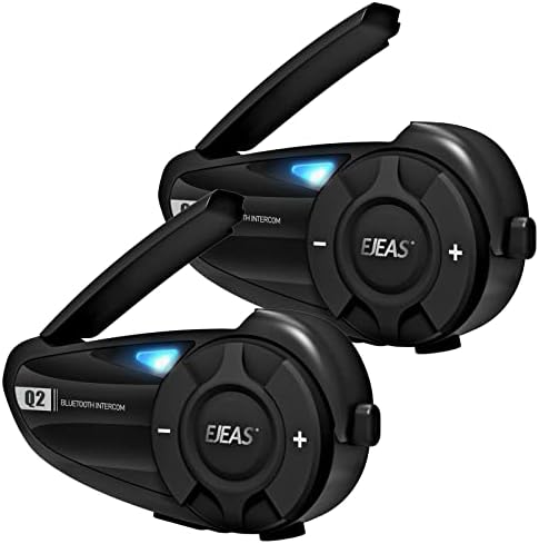 EJEAS Q2 Motorcycle Helmet Bluetooth Intercom Headset, Communication System, for 2 Motorcycle Riders Within 800M, HVAC Noise Reduction, Auto-Answer The Call, FM Radio, Type-C 2 Packs