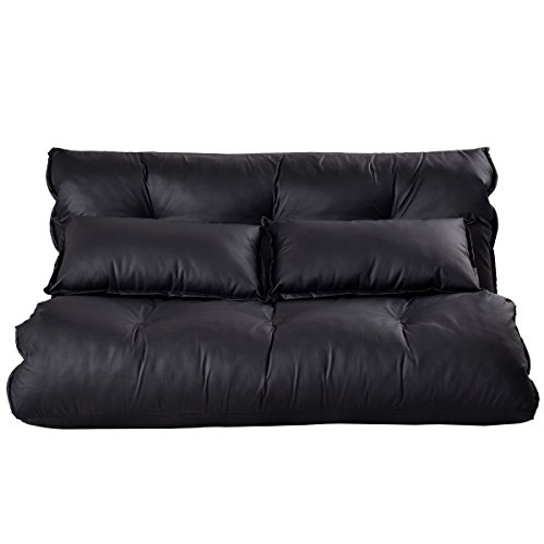 Foldable PU Leather Leisure Floor Sofa Bed w/ 2 Pillows