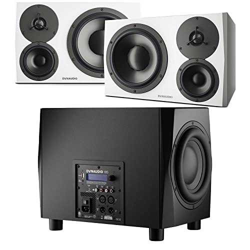 (2) Dynaudio LYD 48 – 3-Way Speakers (Left/Right – White), Dynaudio 18S (Black) Powered Studio Subwoofer Bundle