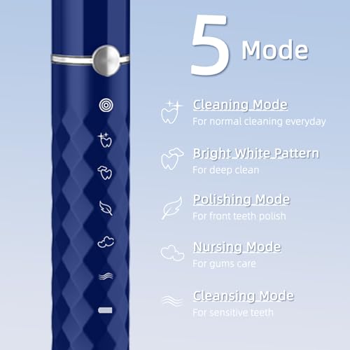 Image of Sonic Electric Toothbrush Set, Equipped with 10 Brush Heads and Travel case, IPX8 Waterproof, 2-Minute Timer, 42000 High-Frequency Vibrations, 5 Modes, The First Choice for Gift Giving, Dark Blue