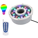 ASerZenith Tauchfähiges LED-Brunnenlicht – LED-Unterwasserlicht für Schwimmbäder, 12/24 V mit HF-Fernbedienung, RGB-Farbwechsellicht für Wasserspiele, IP68 wasserdichter Edelstahl-Strahler (24 W)