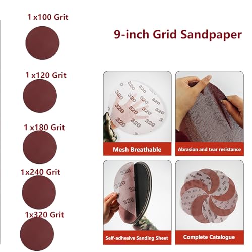 Drywall Pole Sander, 9 Inch Radial Sander with Adjustable Extension Pole, 360°Rotatable Round Circular Hand Sanding Head for Ceilings & Walls with 5pcs Sanding Sheets (100, 120, 180, 240, 320 Grit) by HCHMAO - Image 6