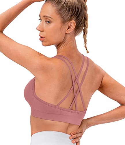Image of VEQKING Strappy Cross Back Women Sports Bras with Removable Cups