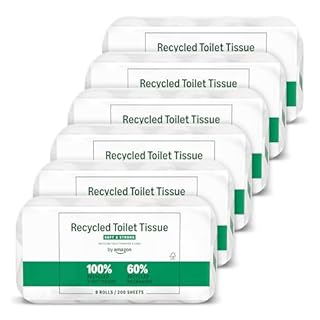by Amazon Carta Igienica, 3 Veli 100% Riciclata, Morbida e Resistente, 48 Rotoli (6 Confezioni da 8), 200 Fogli per Rotolo, Certificata FSC