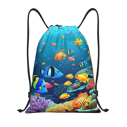 Sea Fishes Drawstring Backpack Water Resistant String Bag Sports Sackpack Gym Sack Beach Swim Travel Daypack
